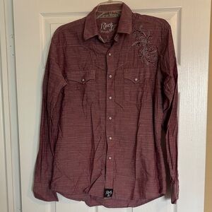 Rock 47 by Wrangler men’s red long sleeve pearl snap shirt size medium